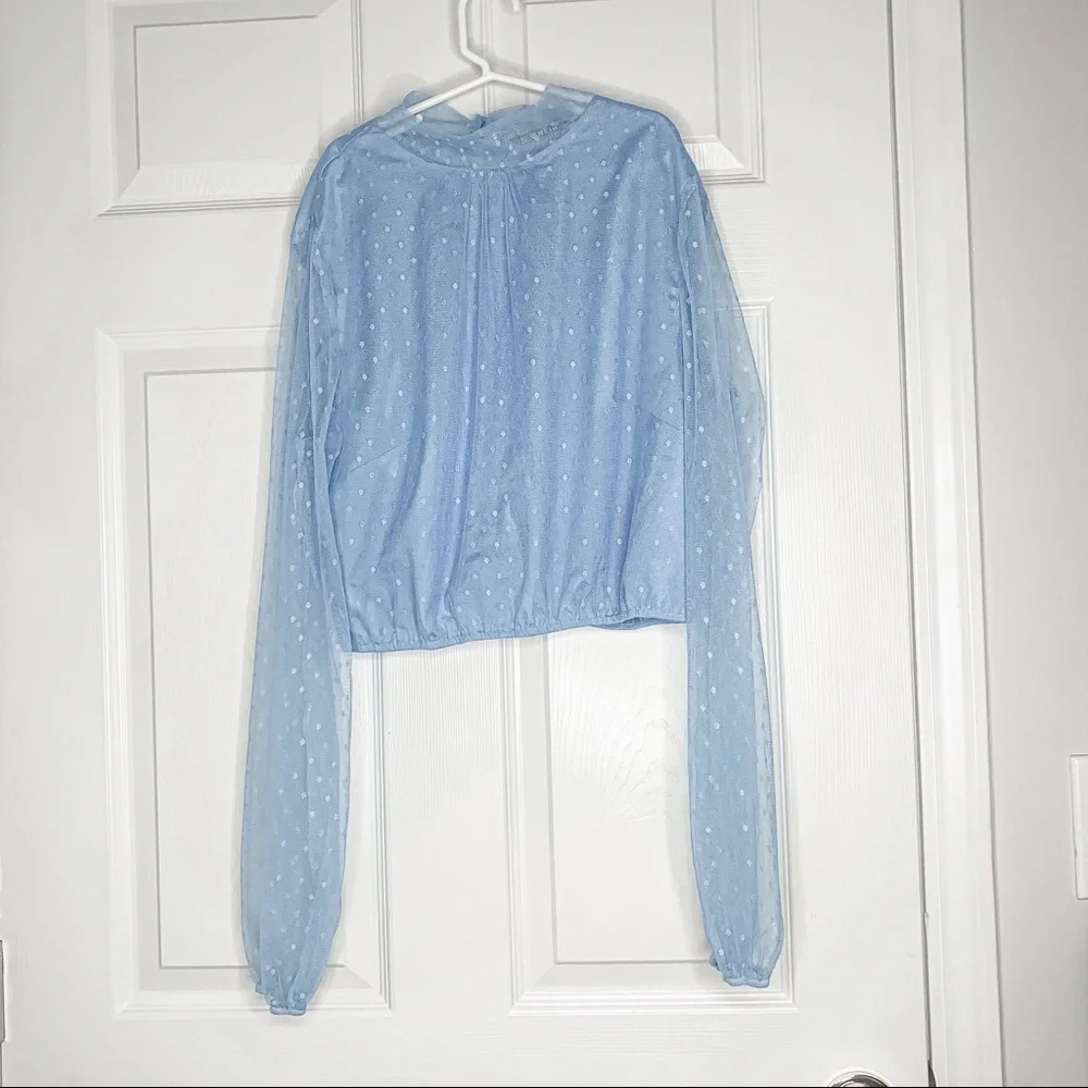 SHEIN mesh mock neck polka dot crop top - Picture 1 of 9
